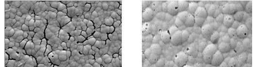 左圖為鎳面有裂紋,右圖為鎳面有腐蝕空洞 左圖為鎳面有裂紋,右圖為鎳面有腐蝕空洞