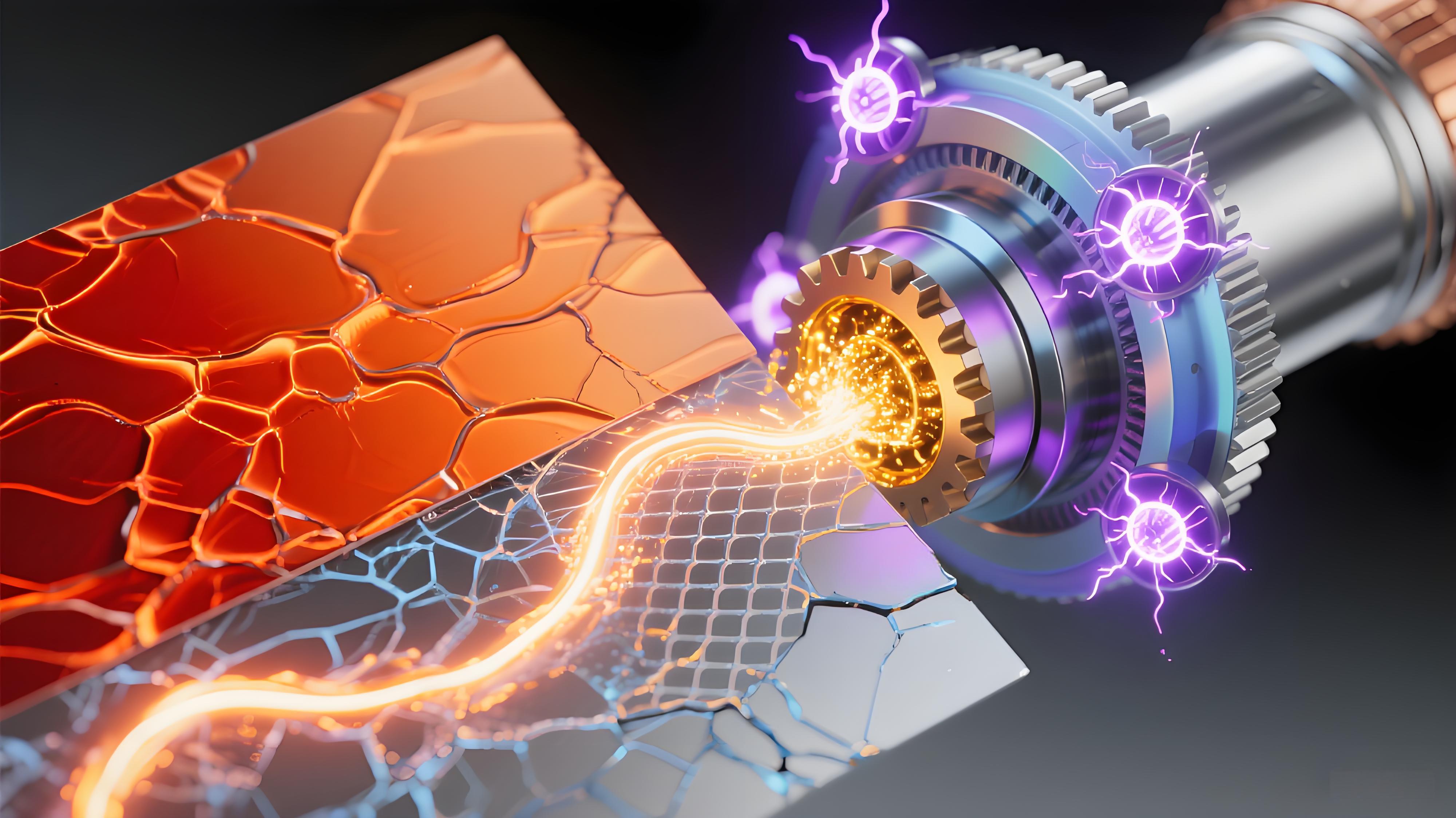 熱應(yīng)力消除技術(shù)微距視圖:橙紅銅箔與銀灰鋁基熱變形分離,界面處精密齒輪逆向旋轉(zhuǎn)釋放金色粒子流,背景退火光軌波動,表面覆蓋虹彩納米防護網(wǎng)及紫色離子護盾 熱應(yīng)力消除技術(shù)微距視圖:橙紅銅箔與銀灰鋁基熱變形分離,界面處精密齒輪逆向旋轉(zhuǎn)釋放金色粒子流,背景退火光軌波動,表面覆蓋虹彩納米防護網(wǎng)及紫色離子護盾