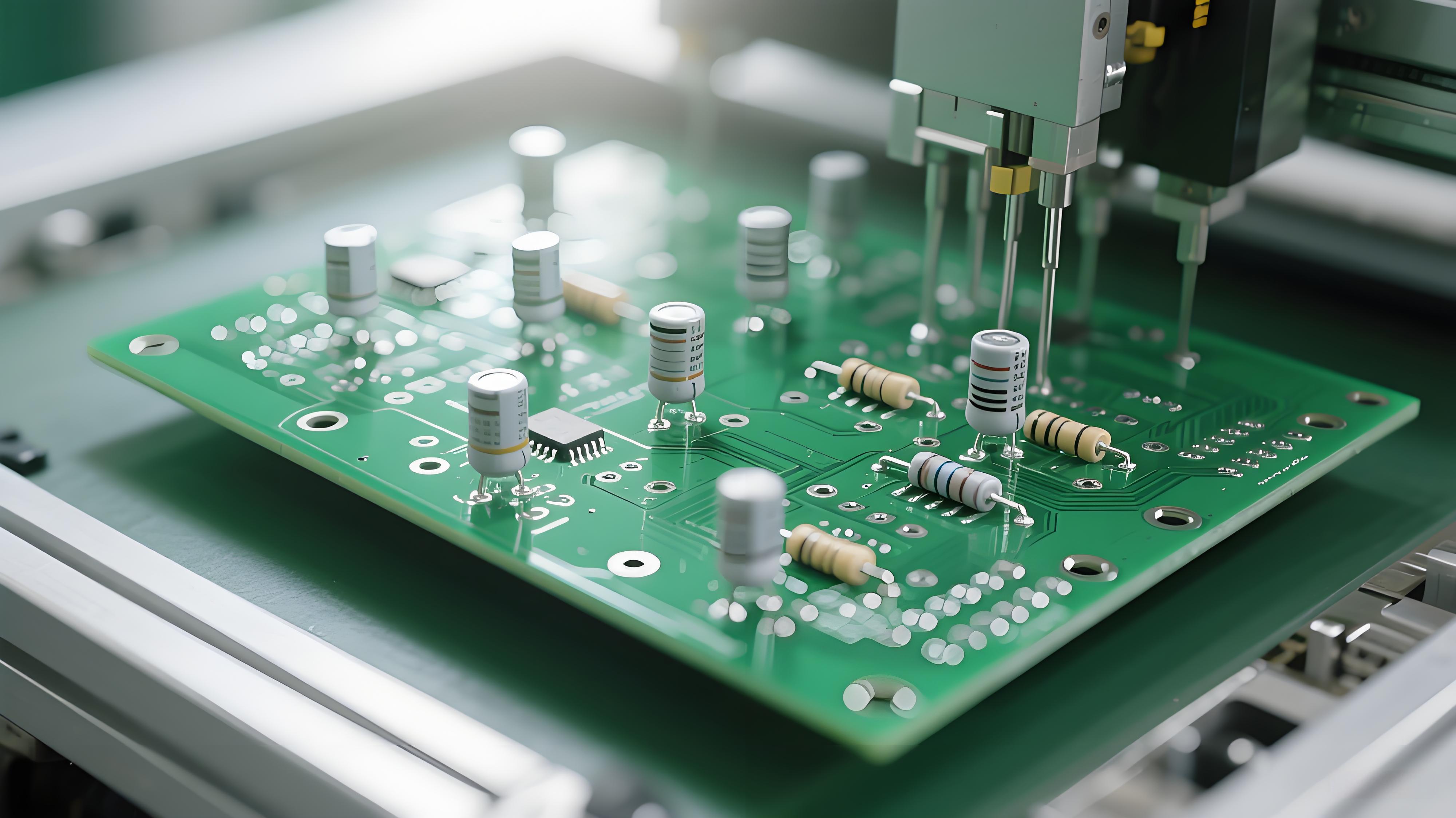 通孔插裝工藝中電子元件插入 PCB 板的生產場景特寫.jpeg