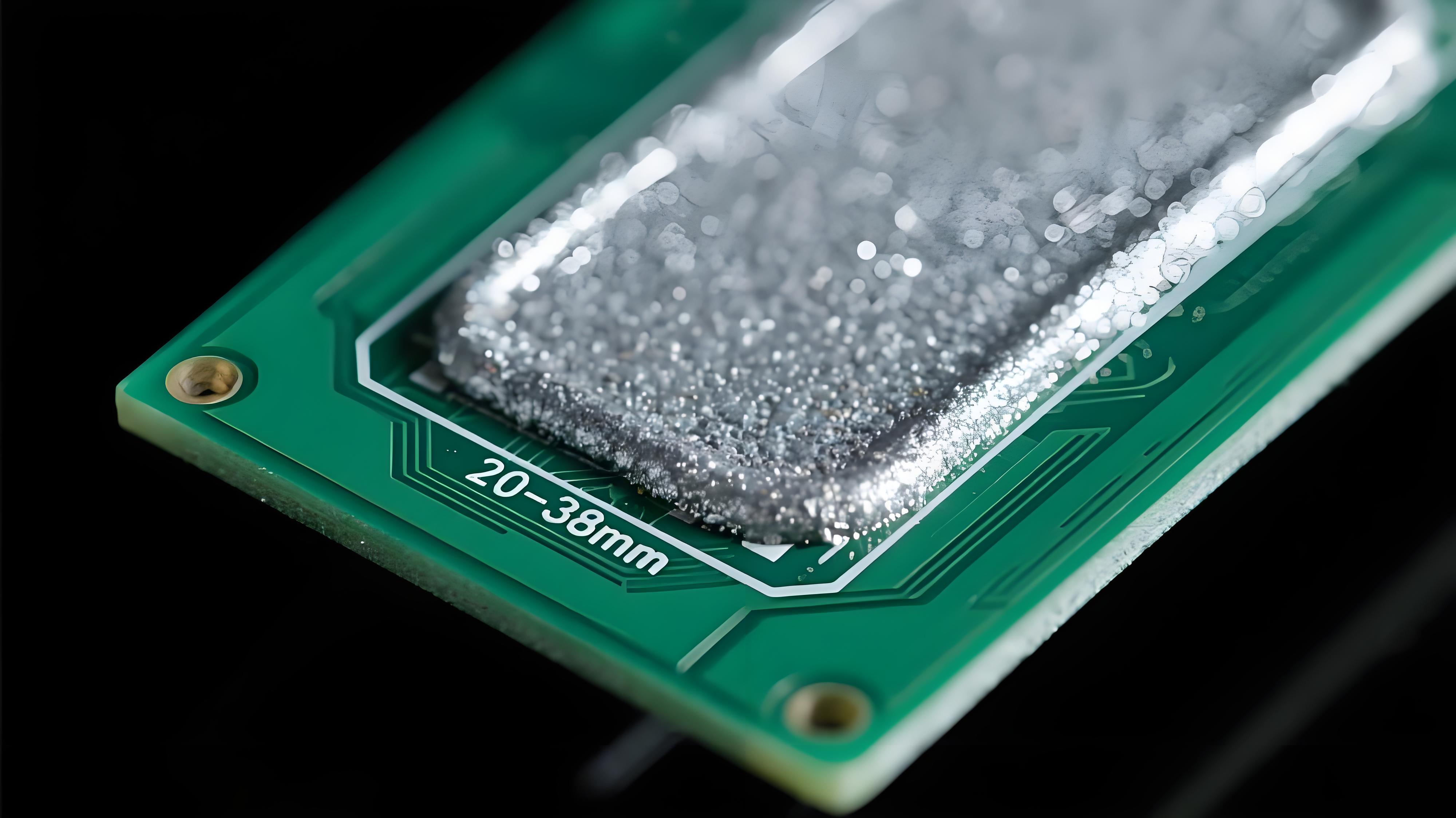 回流焊焊膏印刷微觀形貌 銀灰色錫膏顆粒均勻覆蓋 深綠色 PCB 焊盤 納米涂層鋼網效果.jpg