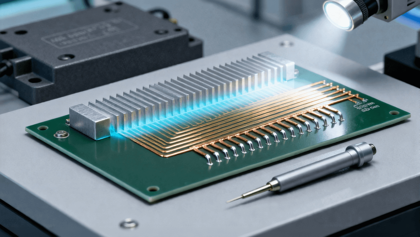 氮化鋁陶瓷基板銅線路互聯場景,金色銅線路 + 銀散熱器適配 IGBT 模塊高溫工作.png