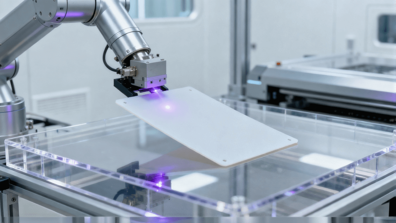 高頻毫米波天線板 激光鉆孔工藝 潔凈車間 紫色激光束 高精度制造.png